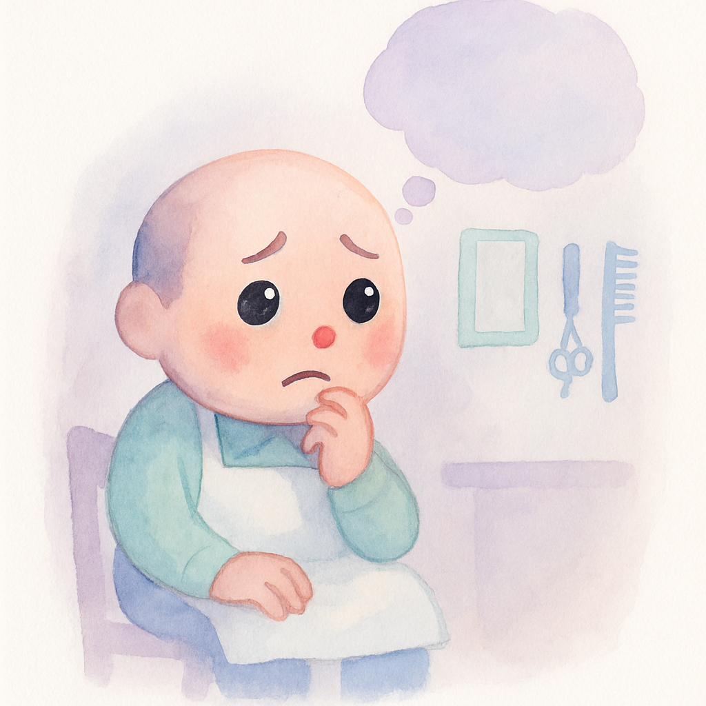 이발사 아저씨가 답답한 마음을 안고 고민하는 장면